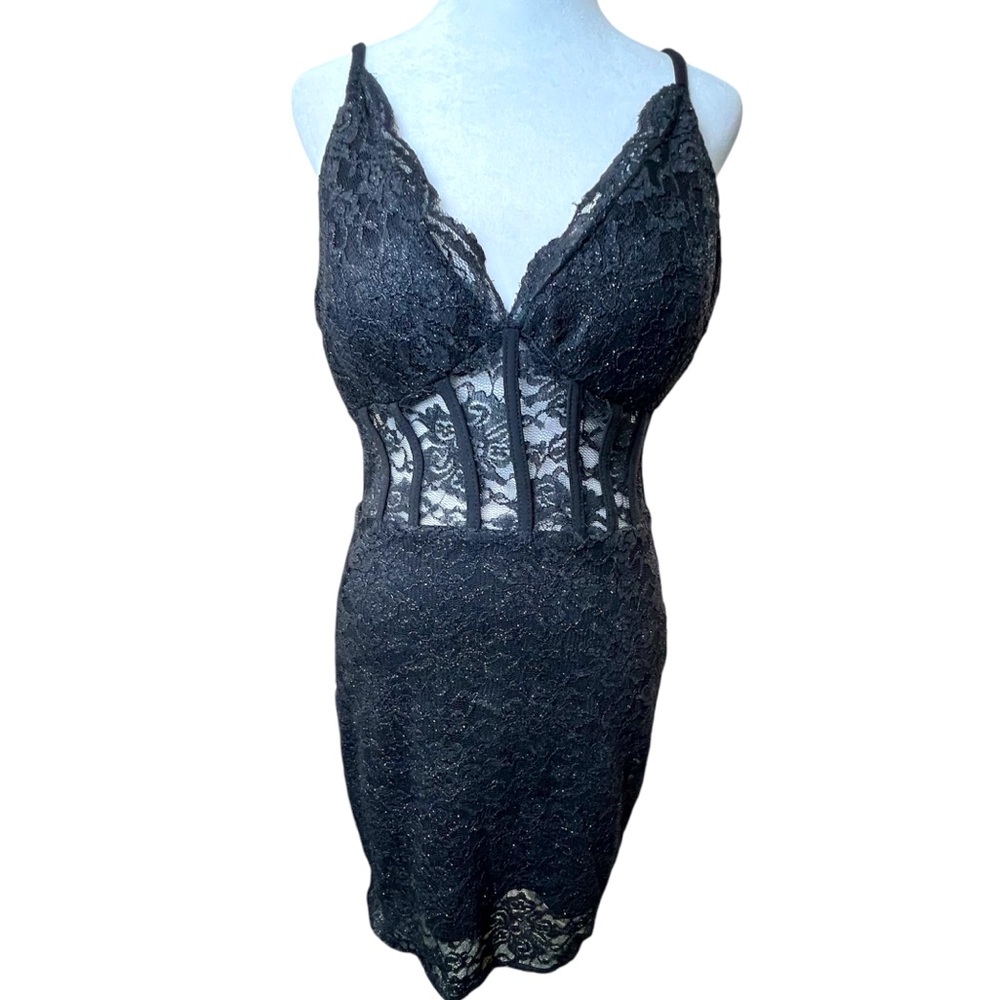 Morgan & Co Corset Black Lace Whimsigoth Dress Size 9